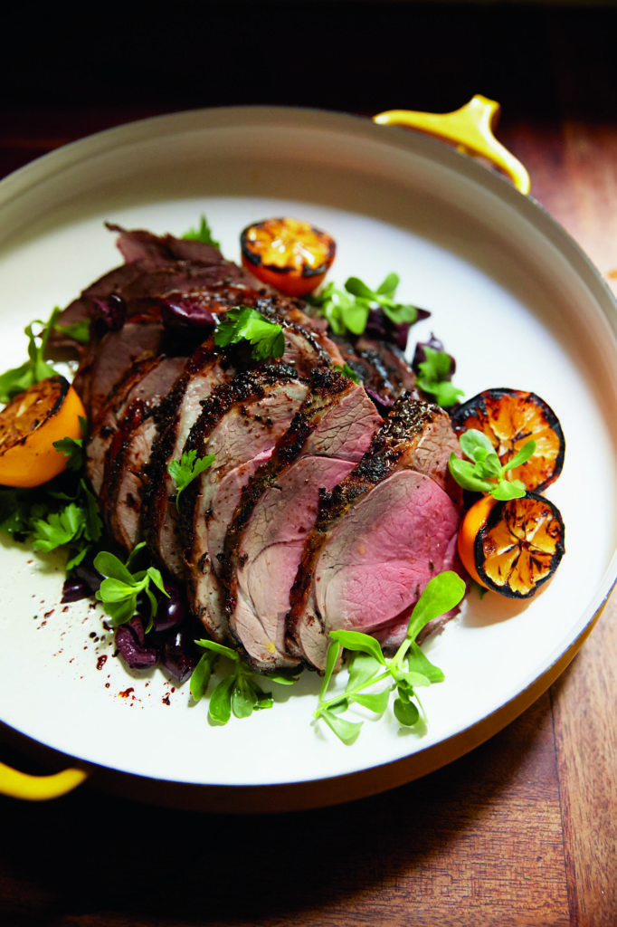 Gluten-Free Roasted Leg of Lamb with Grilled Meyer Lemons and Black Olives Recipe
