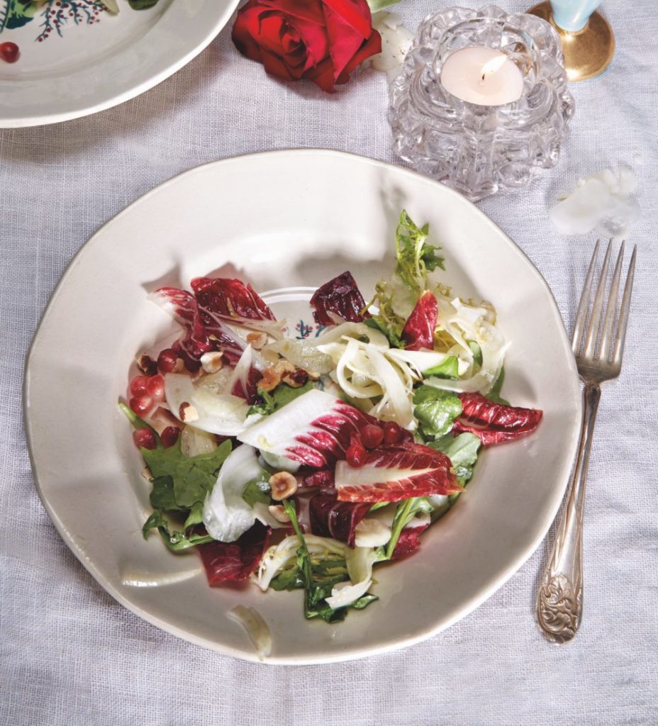 Chicories Salad with Moscato Vinaigrette, Hazelnuts, and Pomegranate Seeds Recipe