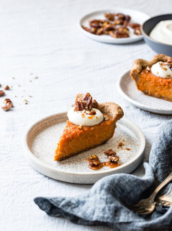 Gluten Free Sweet Potato Pie Recipe with Teff Piecrust and Candied Pecans