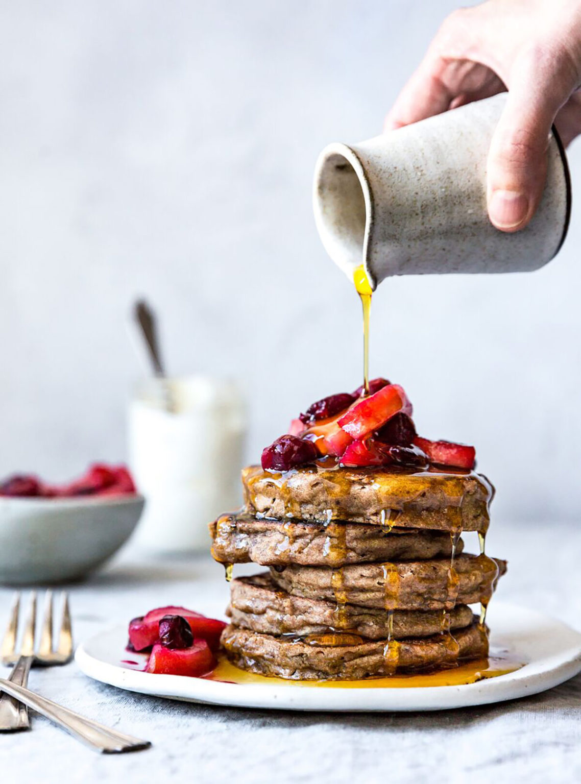 Teff Buttermilk Pancakes with CranberryApple Compote Gluten Free