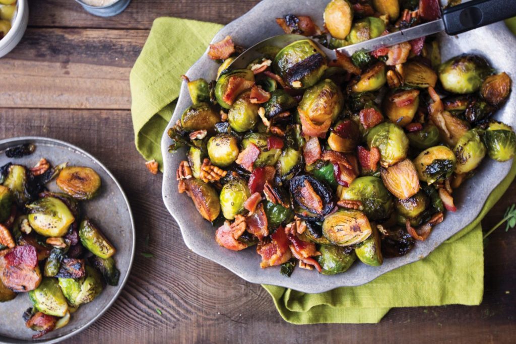 Gluten-Free Bourbon-Glazed Brussels Sprouts with Pecans and Bacon