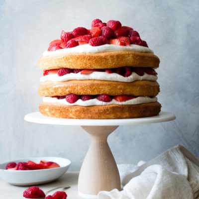 dairy-free, gluten free coconut cake with berries and cream