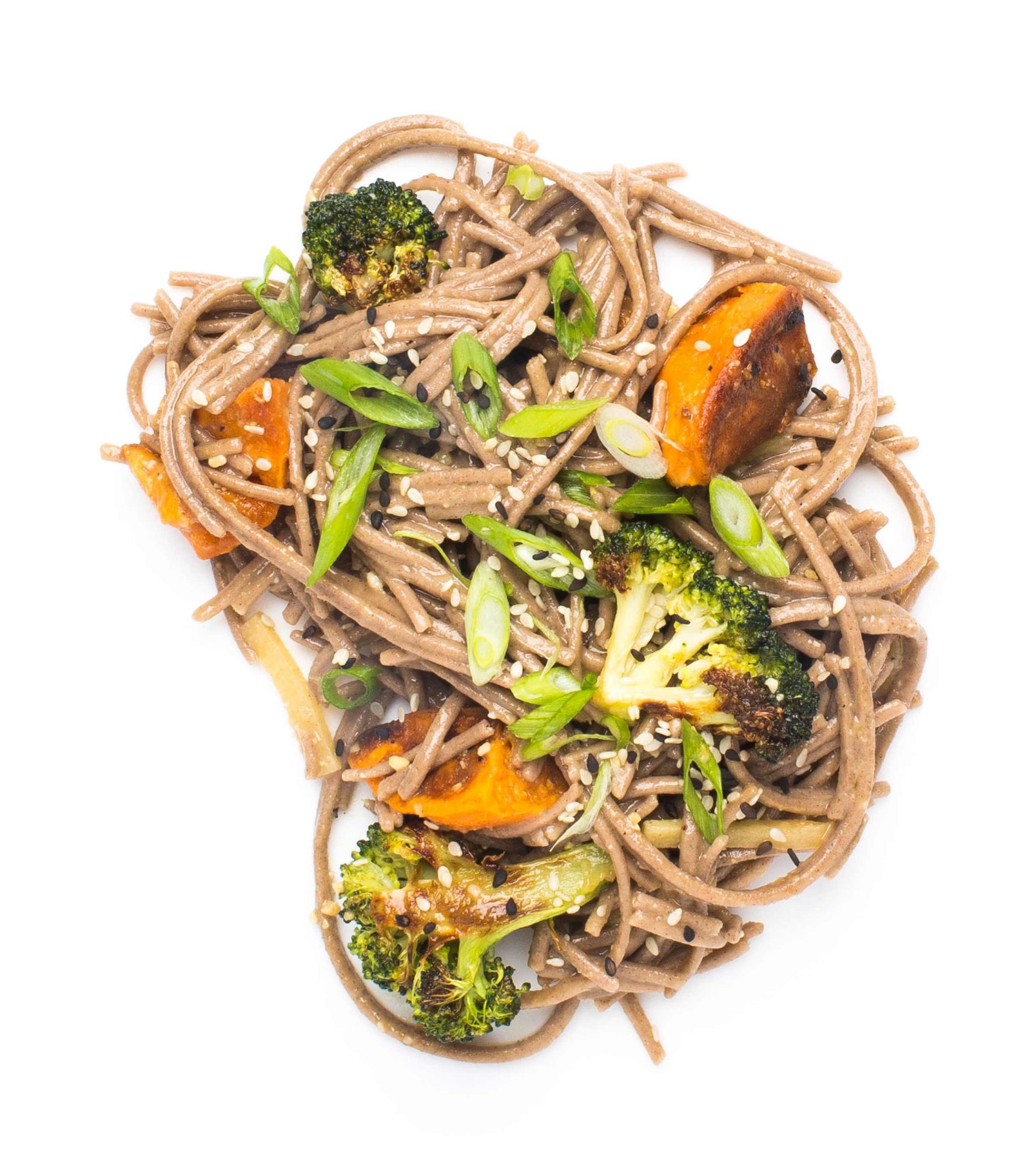 glutenfree miso soba bowl with sweet potato and broccoli