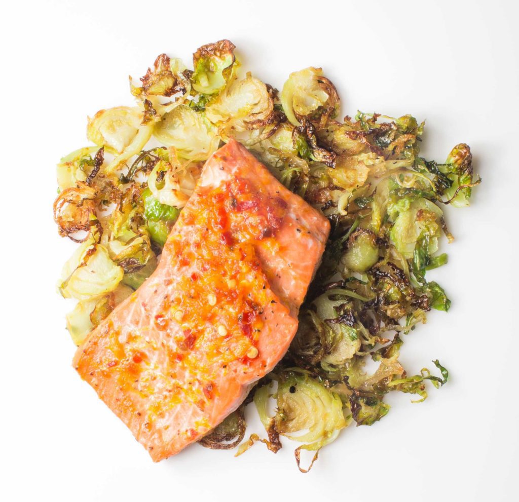 Roasted Maple-Chili Salmon with Brussels Sprouts Gluten-Free Recipe