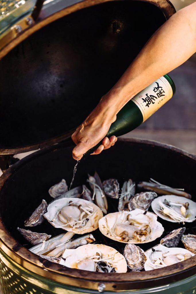 Sake-Braised Oysters, Scallops, and Razor Clams