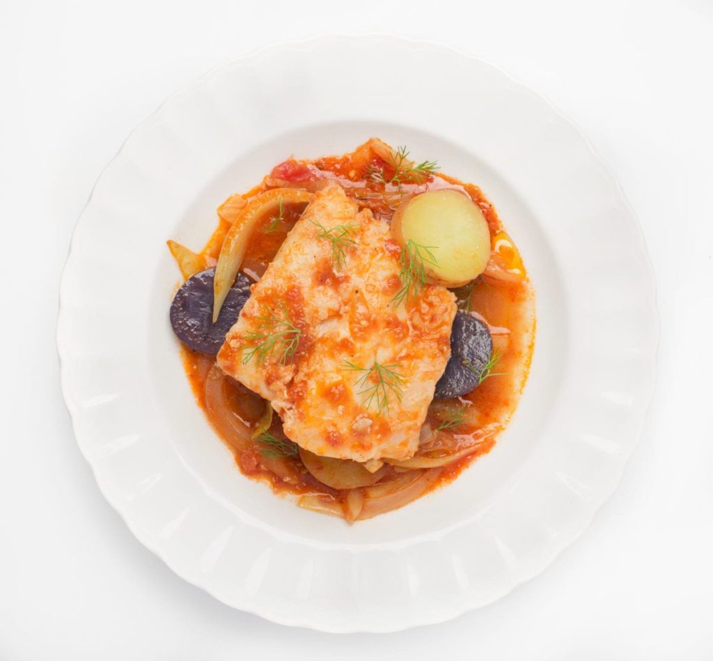 White Fish Braised with Tomato, Fennel, and Potatoes