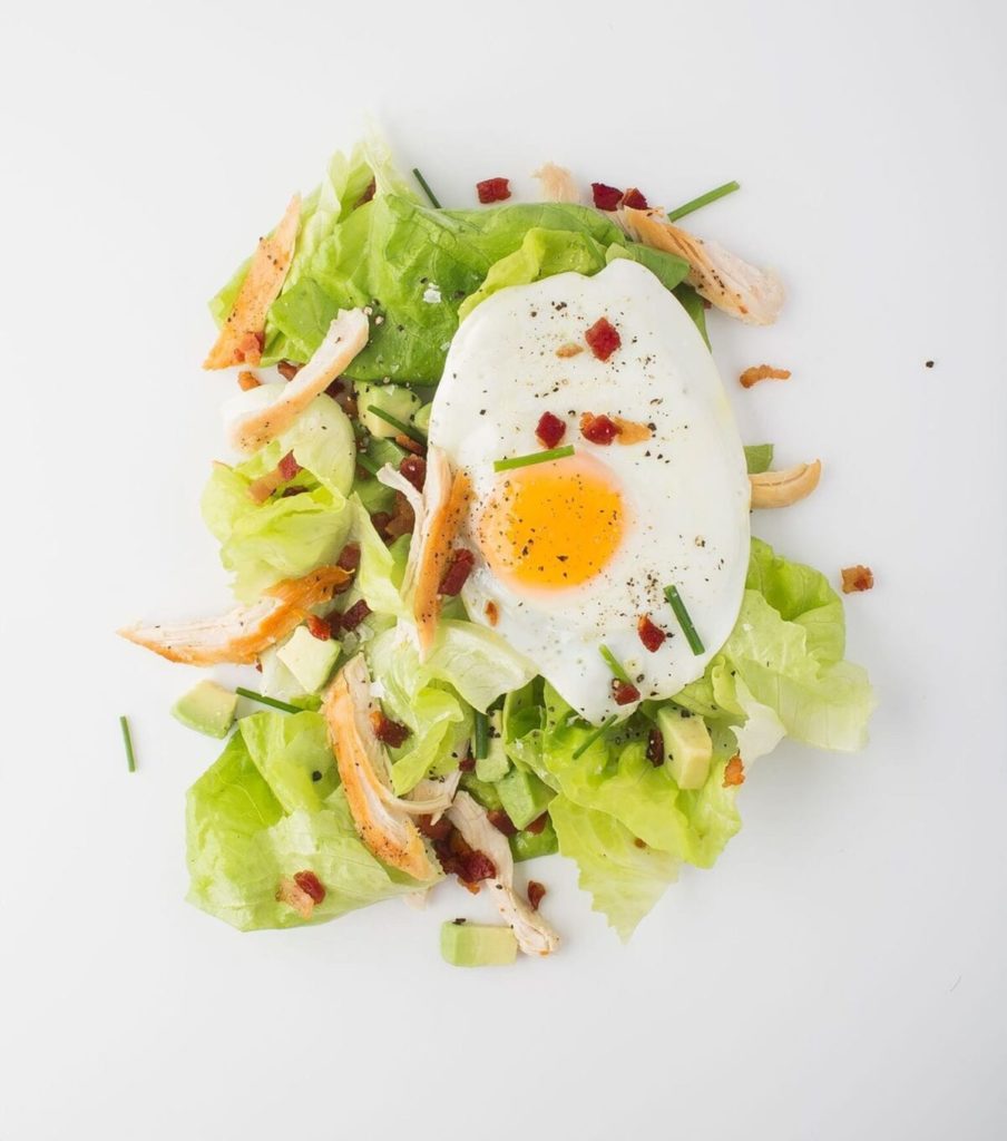 Chicken, Avocado, and Bacon Salad with Fried Egg and Bacon Dressing Gluten-Free Recipe