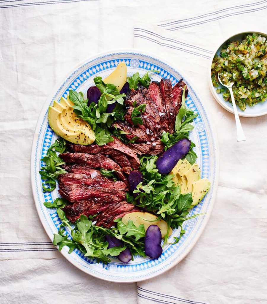 Grilled Skirt Steak Salad with Charred Tomatillo Salsa