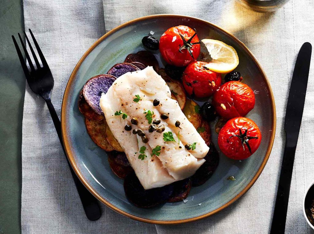 Gluten-Free Roasted Cod, Potatoes, and Tomatoes Recipe