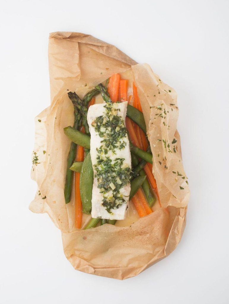 Gluten-Free Rockfish en Papillote with Spring Vegetables and Tarragon Butter
