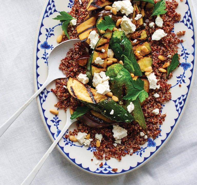This grilled vegetables quinoa recipe with zucchini, eggplant and feta