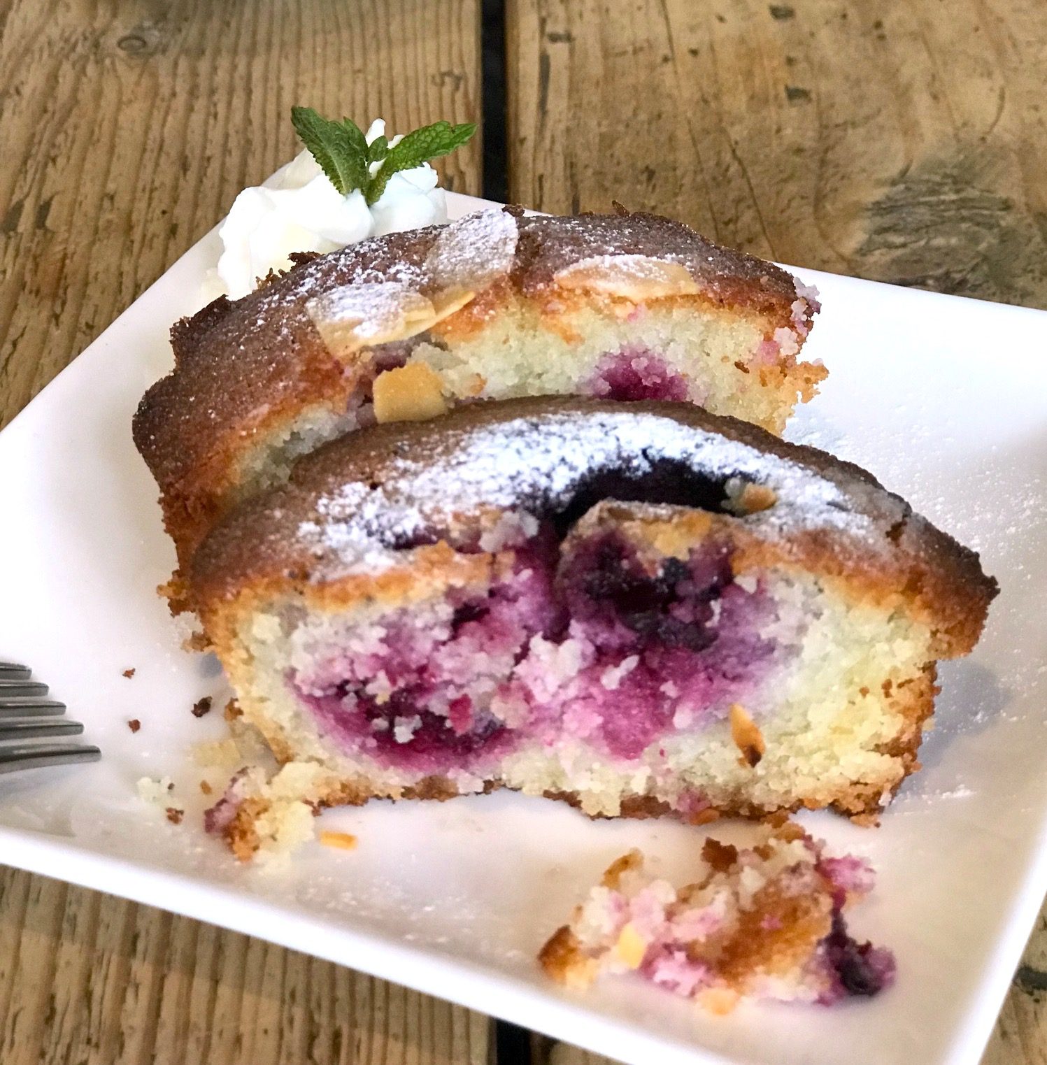 Gluten free almond cakes with browned butter and blackberries