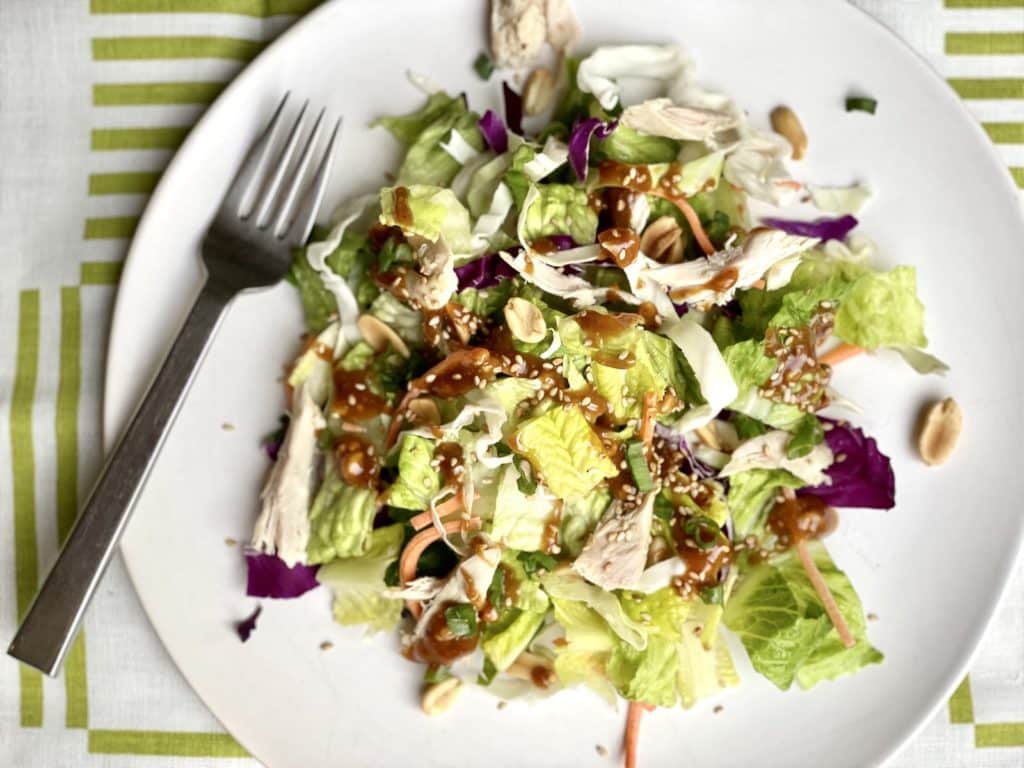 Crunchy Salad with Chicken, Peanuts, and Tangy Peanut Butter Dressing
